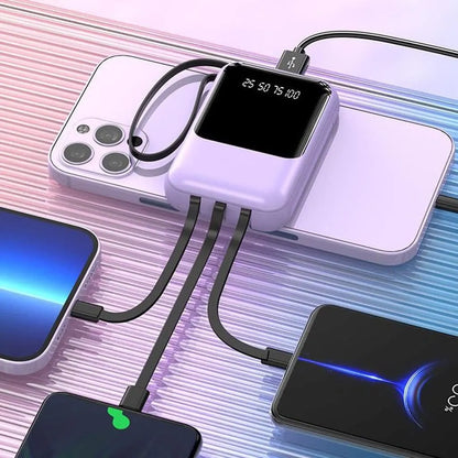10000mAh Portable Power Bank with Fast Charging and Built-in Cables – Compact Phone Charger with LED Display