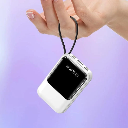 10000mAh Tragbare Powerbank mit Schnellladung und eingebauten Kabeln – Kompakter Telefonladegerät mit LED-Anzeige