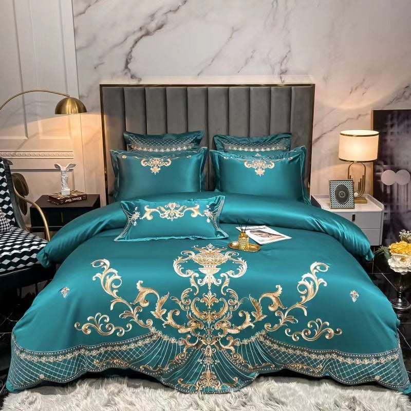 LuxeFeathers – Luxurious Egyptian Cotton Duvet Set with Teal and Peacock Pattern
