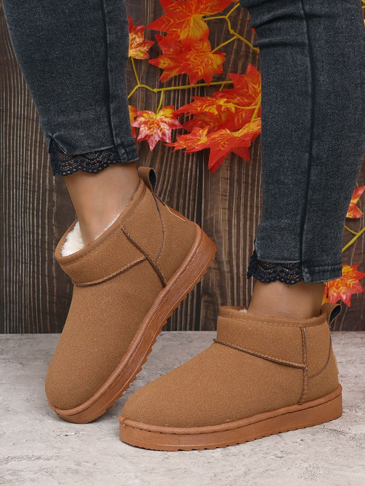 Women's Ultra Mini Platform Boots with Fur Lining – Black Ankle Booties for Winter Comfort