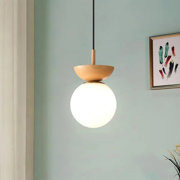 TimberLuxe - Lámpara Colgante de Media Madera Elegante