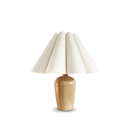 ChicGlow – Velvet Pleated Table Lamp with Wooden Stand